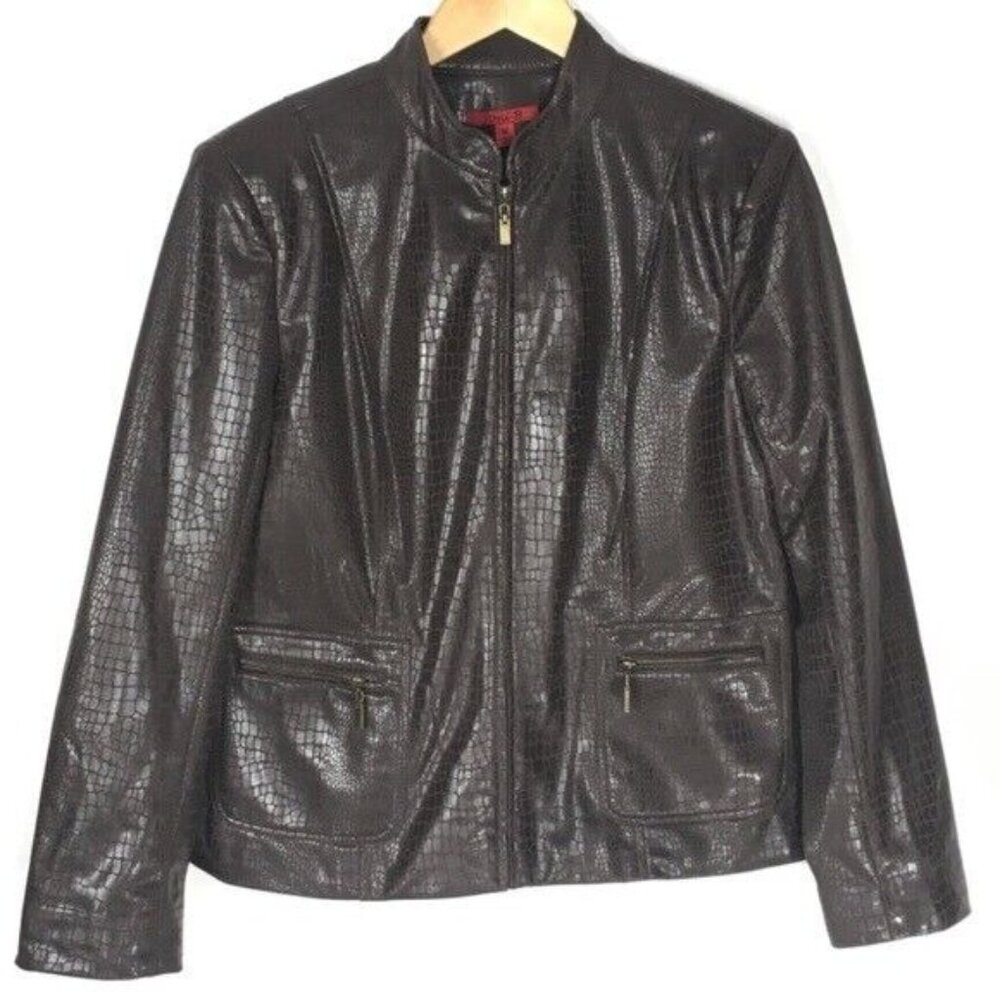Brown Bomber Jacket Women Size Medium Reptile Print Full Zip Joni B